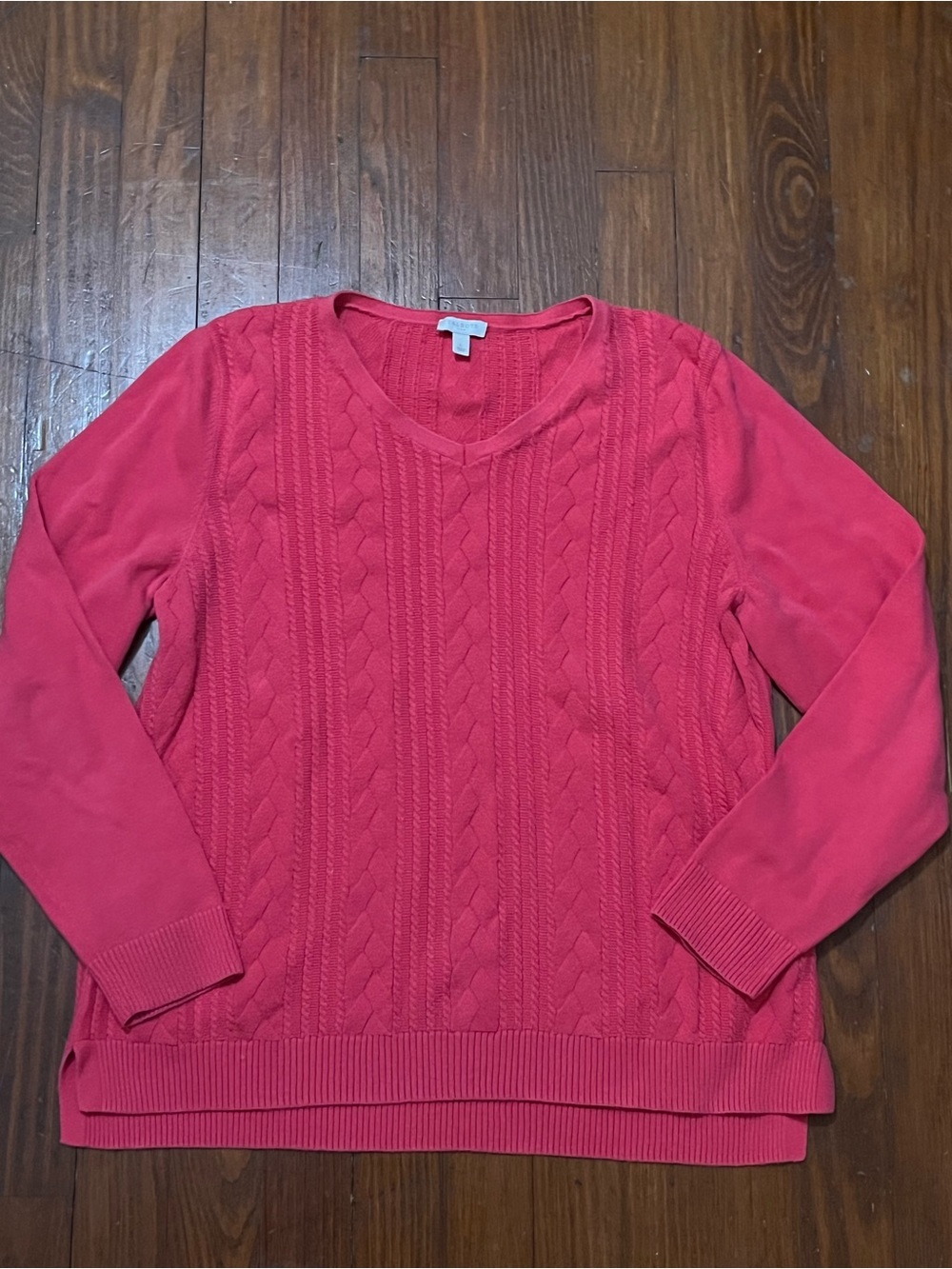 Talbots Cable-Knit V-Neck Sweater in Coral Pink
